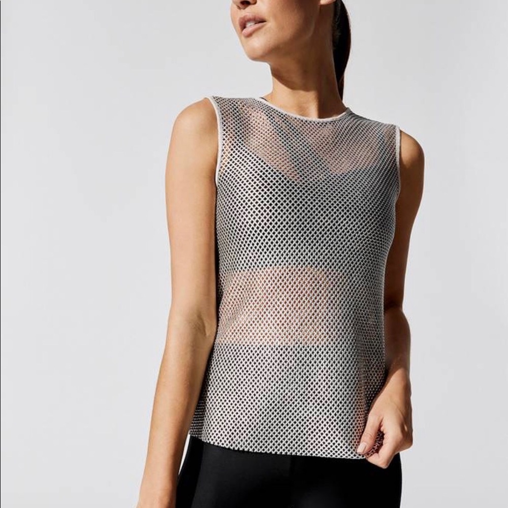 Carbon38 novelty mesh tank, silver size XS. NWT